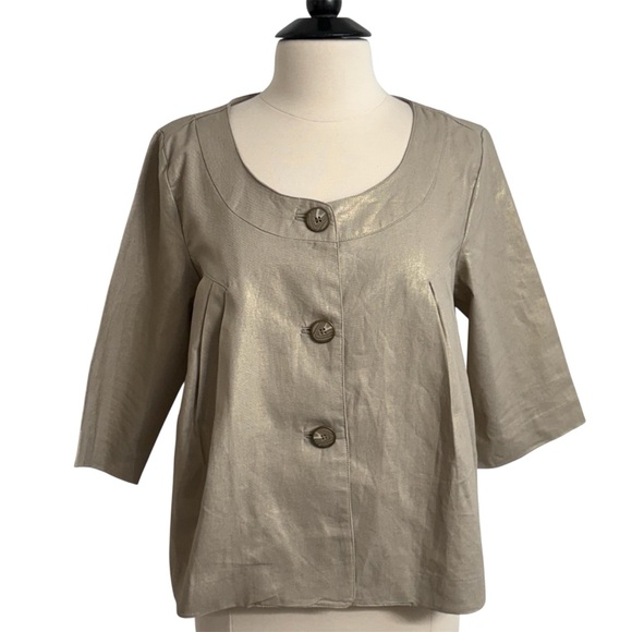 Mossimo Supply Co. Jackets & Blazers - Mossimo Women's 3/4 Length Sleeves 3-Button Linen Pleated Blazer, Metallic Beige